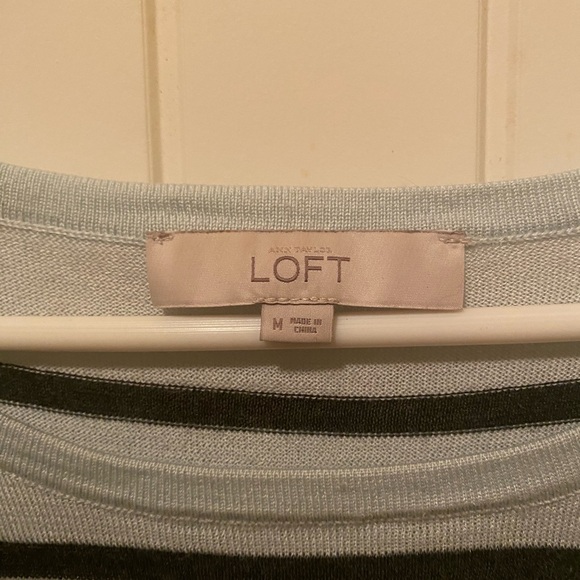 LOFT Light Blue and Black Striped Top-Size M - Picture 3 of 3